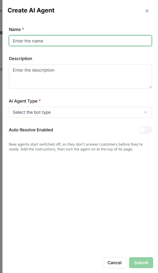 The Create AI Agent form