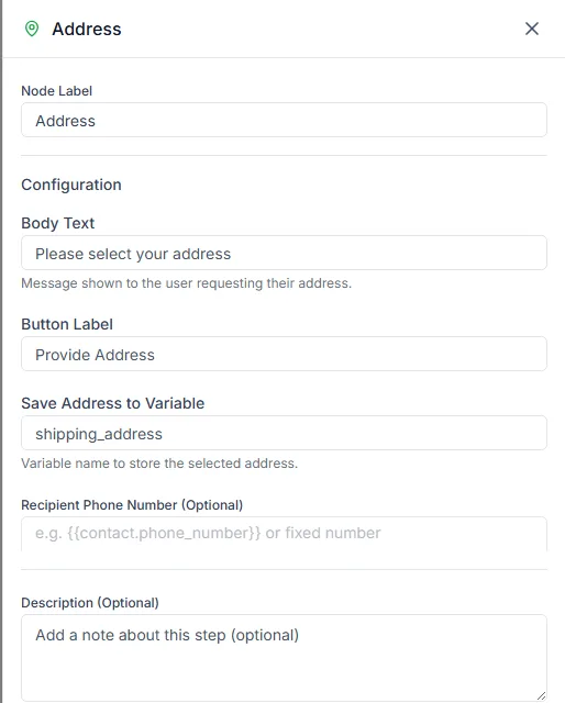 The Address step settings