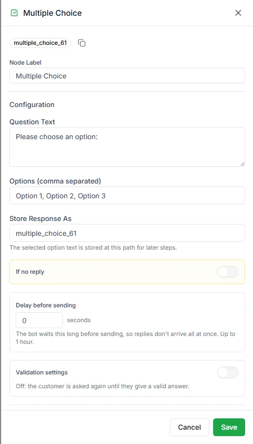 The Multiple Choice step settings