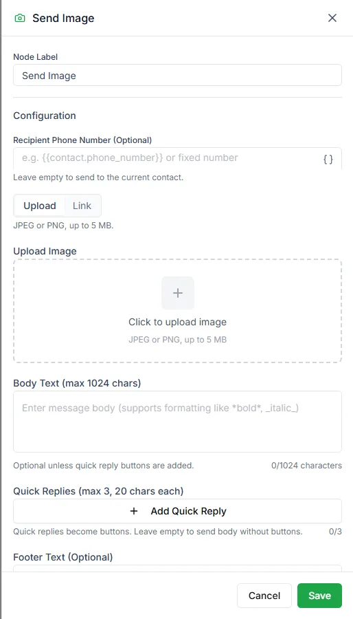 The Send Image step settings