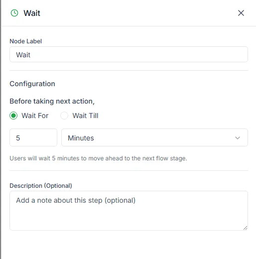 The Wait step settings