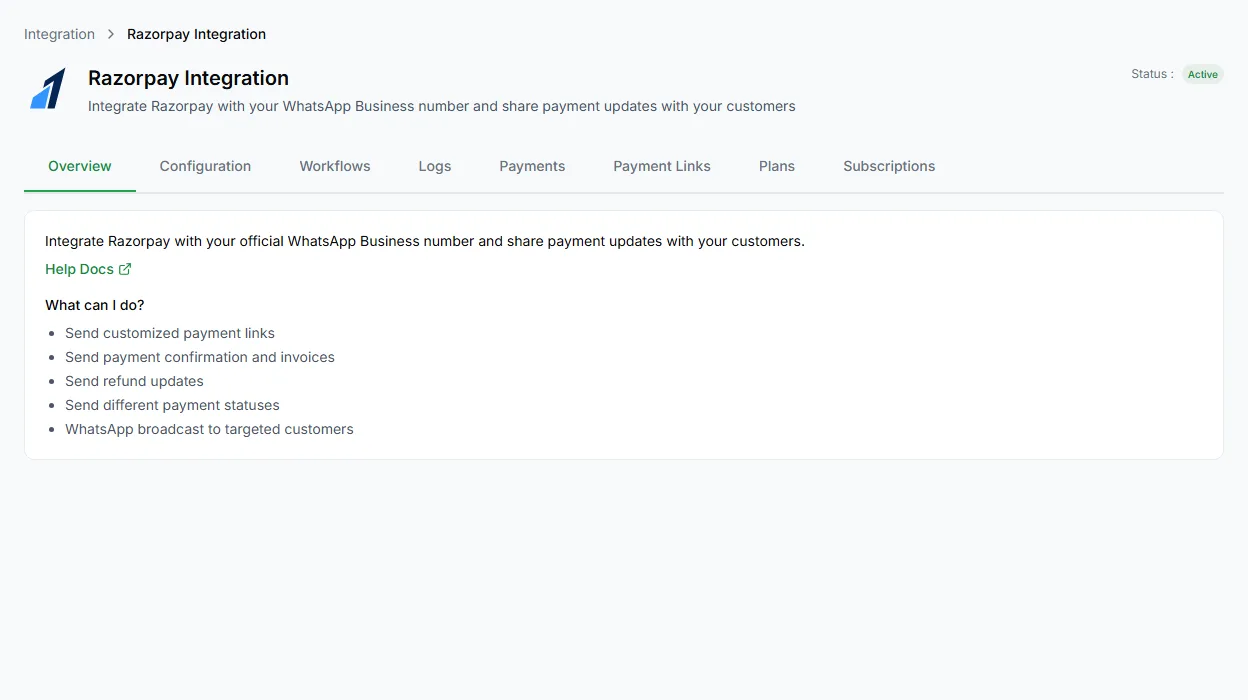 The Razorpay integration page